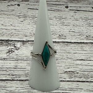 Geometric Silver Ring with Turquoise Stone